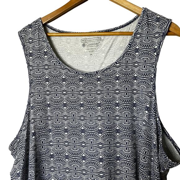 Coolibar Tank Top Size XL 50 UPF Sun Protection Blue White Everyday Basic - Picture 2 of 7